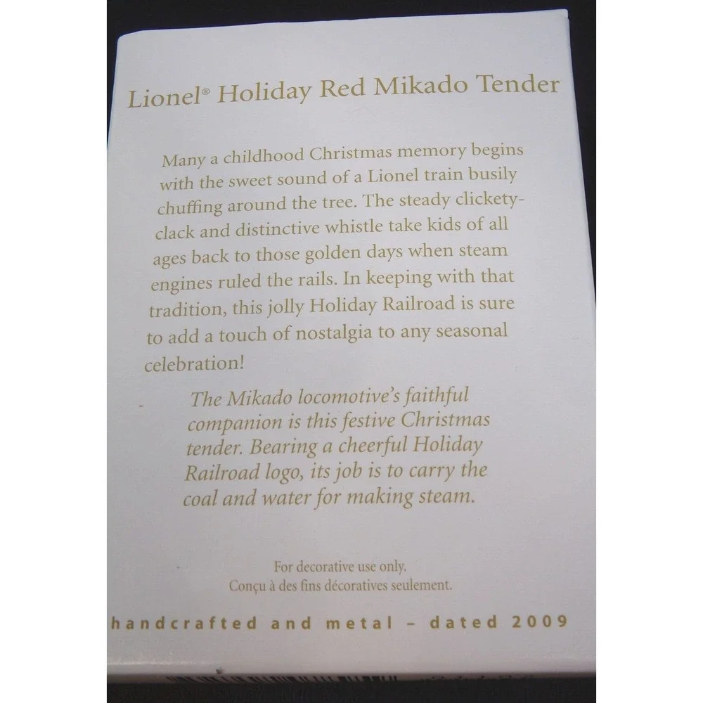 Hallmark Ornament 2009 Lionel Holiday Red Mikado Locomotive Tender & Boxcar (3)